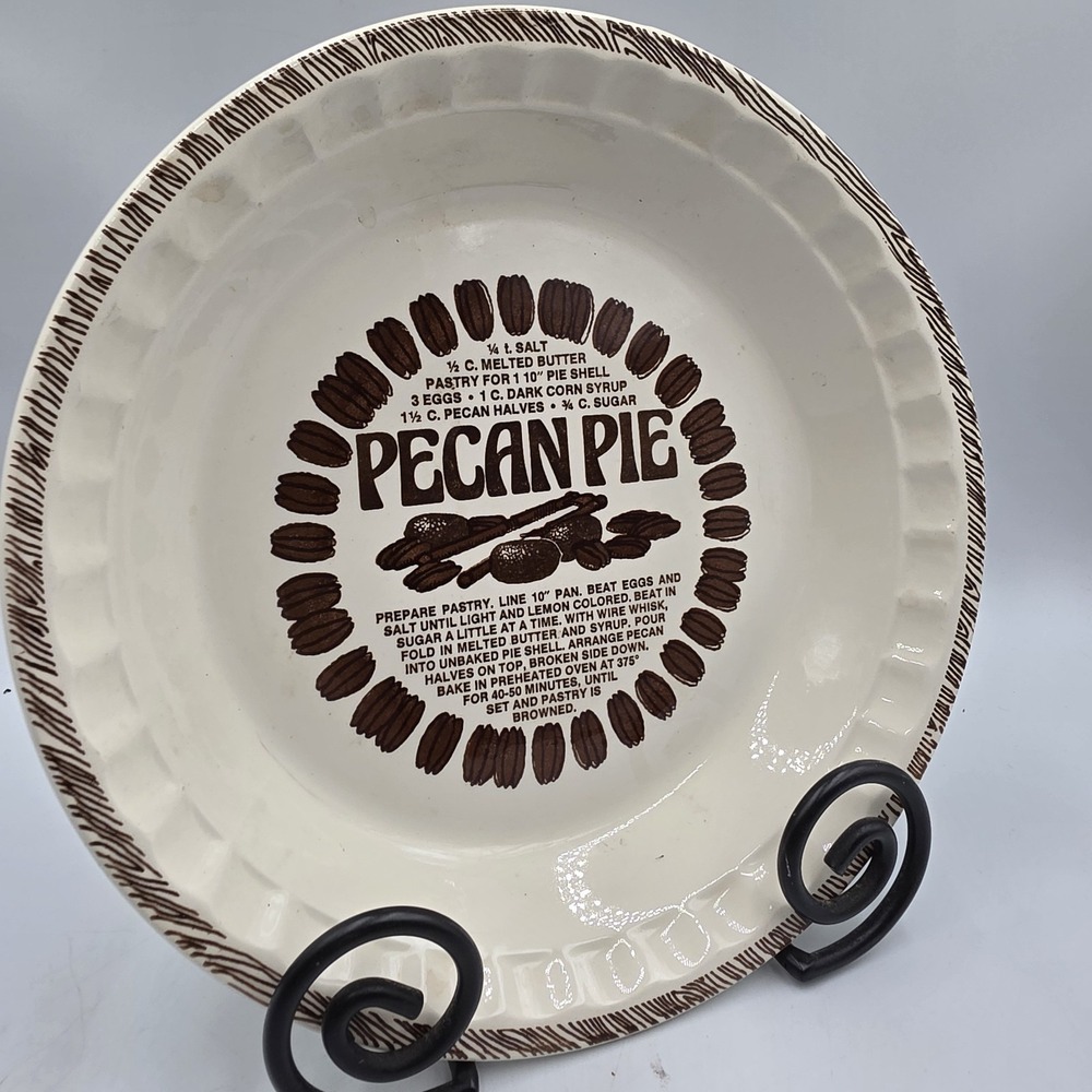 Vintage 11" Deep Dish Baking Pecan Pie Recipe Plate Made In USA Grandmacore